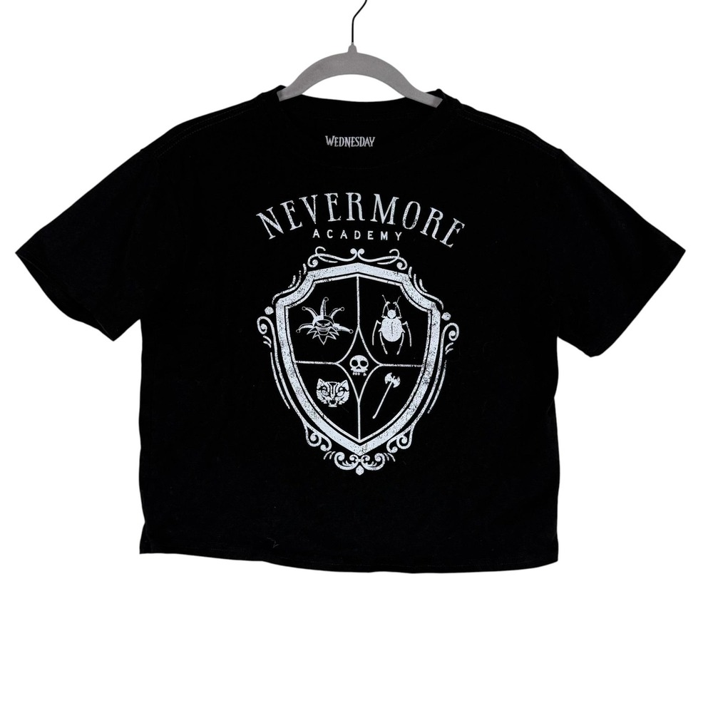 Wednesday Shirt Kids 5-6 Black Nevermore Academy Crest Gothic Graphic Tee Top